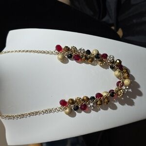 Charming Charlie Gold and Red Statement  Necklace